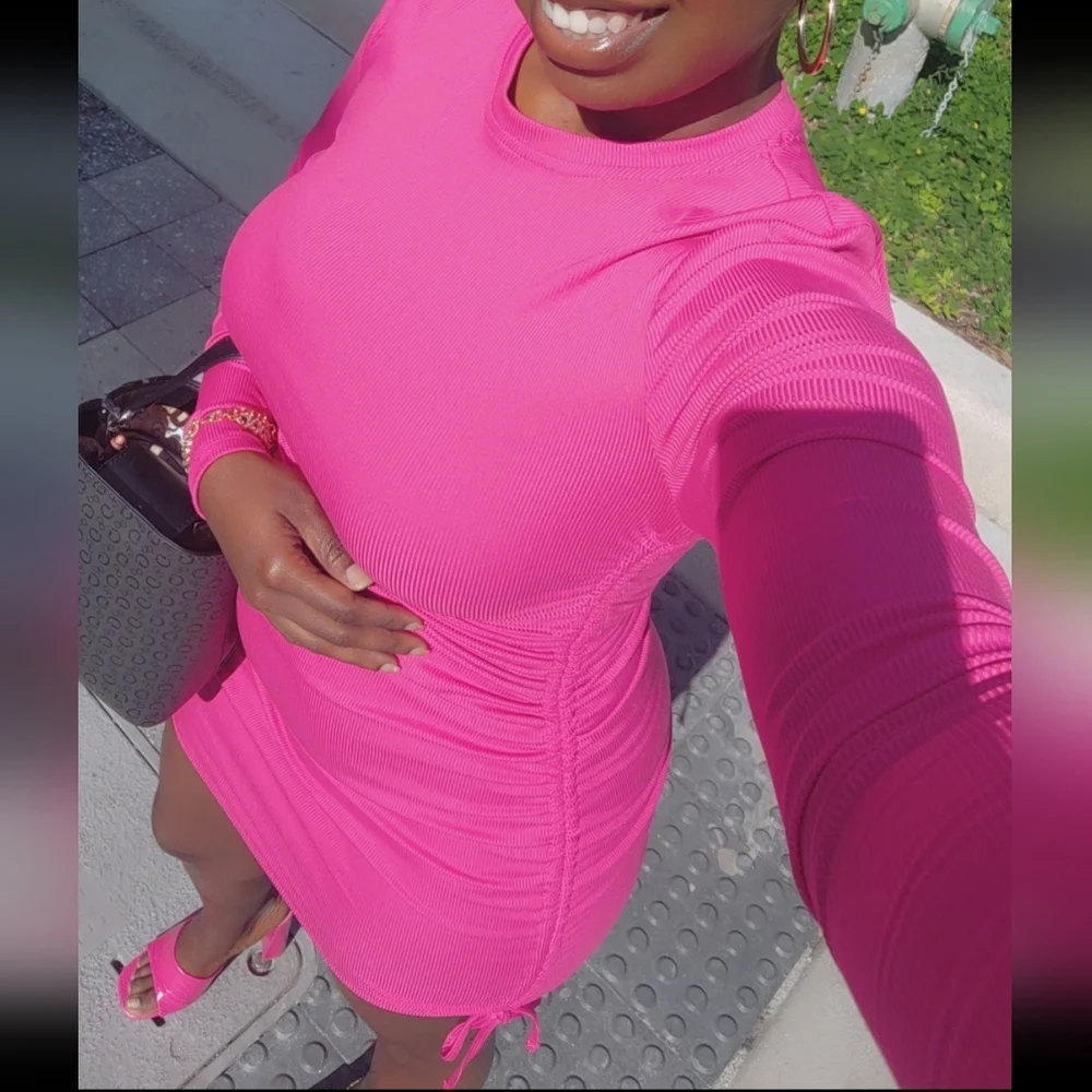 Pink BodyCon Ruched Dress - Picture 5 of 5